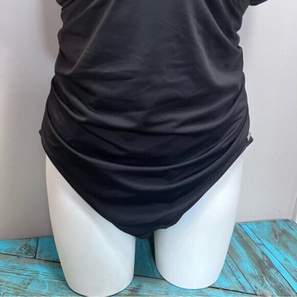 MICHAEL Michael Kors Shirred Cross Front One Piece Swimsuit - Iconic Solids - Picture 4 of 10